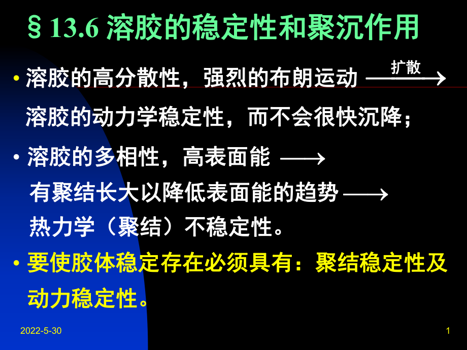 物理化学：13.6 溶胶的稳定性和聚沉作用_第1页