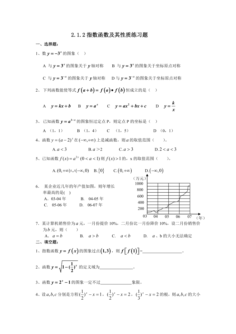 指数函数及其性质练习题及答案_第1页