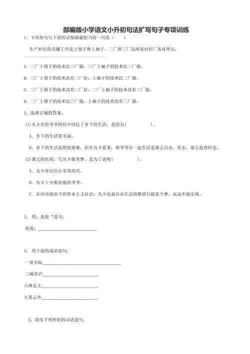部編版小學(xué)語(yǔ)文小升初句法擴(kuò)寫(xiě)句子專(zhuān)項(xiàng)訓(xùn)練-含答案