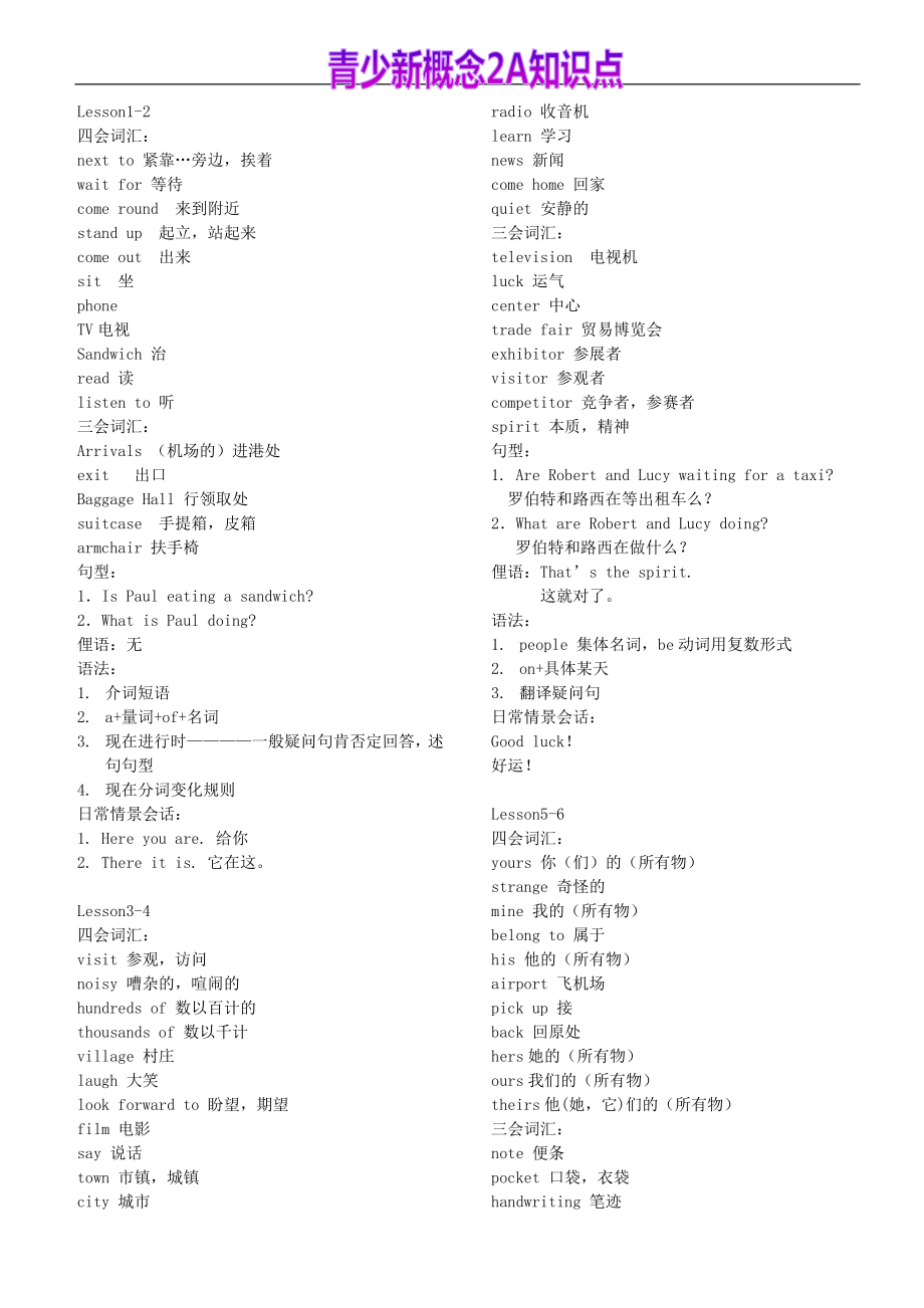 青少新概念2A知识点_第1页