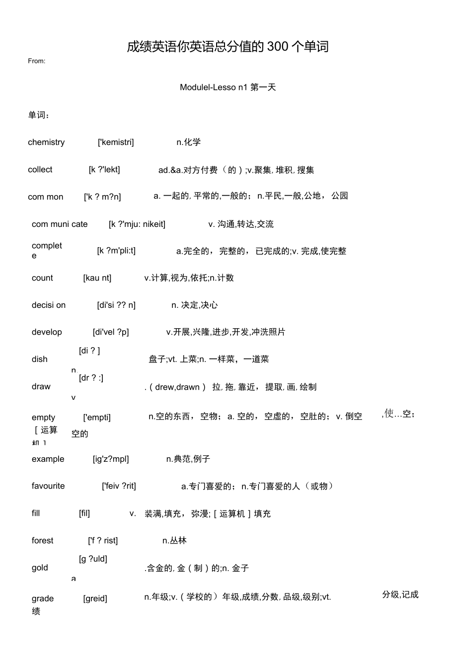 成绩英语你英语总分值的300个单词初中_第1页