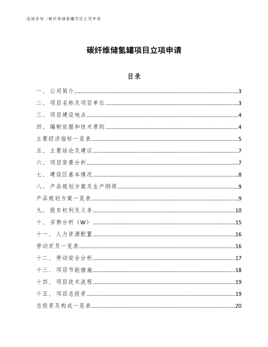 碳纤维储氢罐项目立项申请【参考模板】_第1页