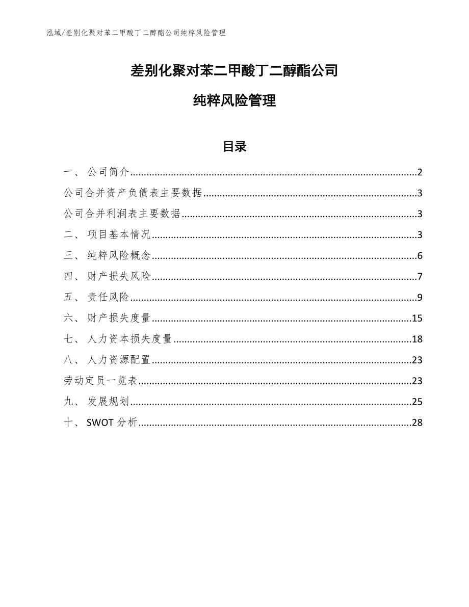 差别化聚对苯二甲酸丁二醇酯公司纯粹风险管理_第1页