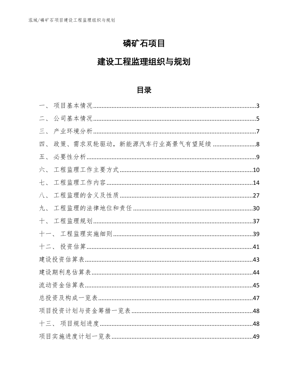 磷矿石项目建设工程监理组织与规划_第1页