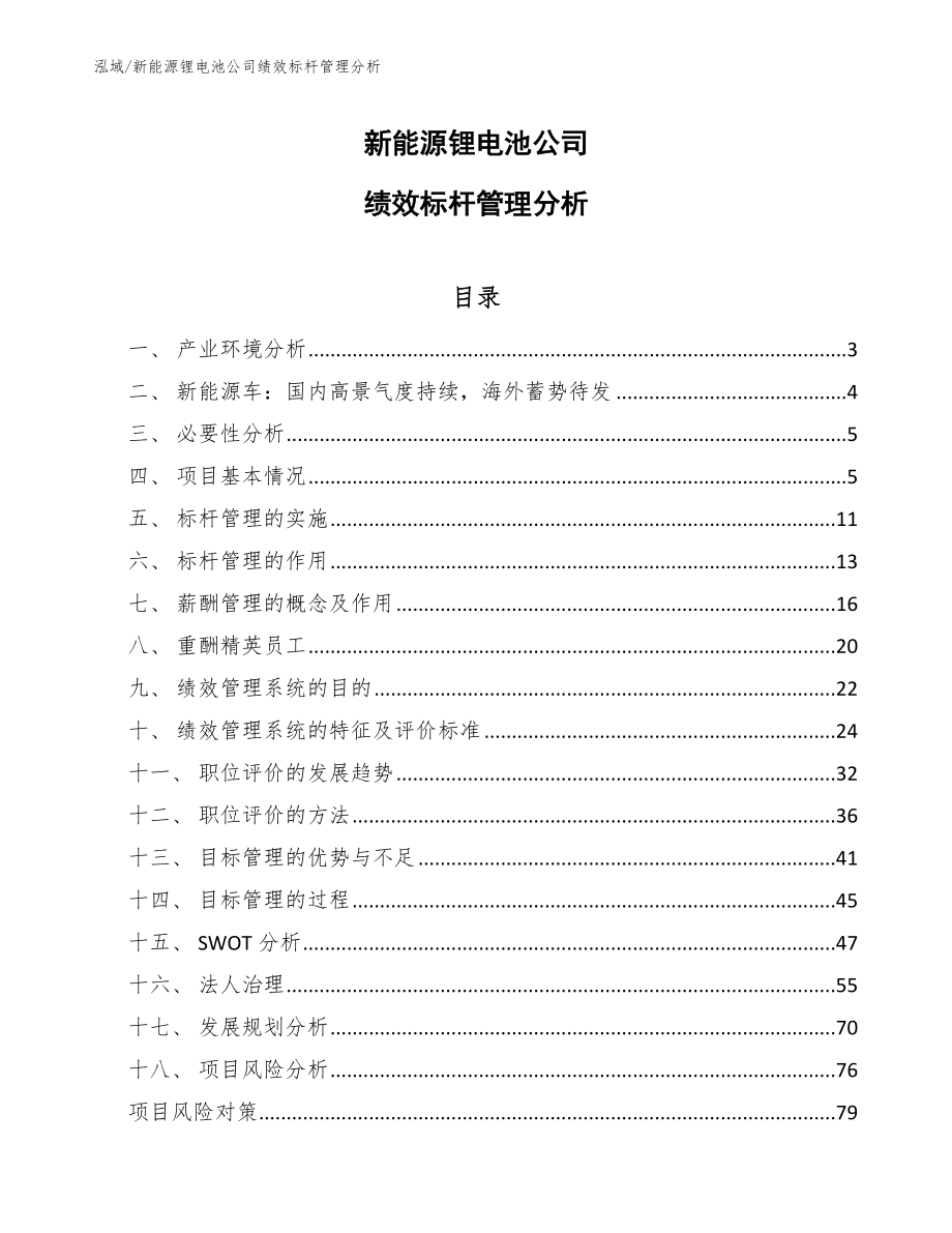 新能源锂电池公司绩效标杆管理分析_第1页