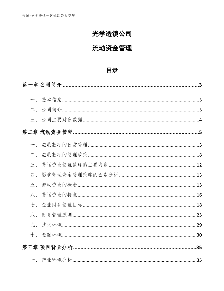 光学透镜公司流动资金管理_第1页
