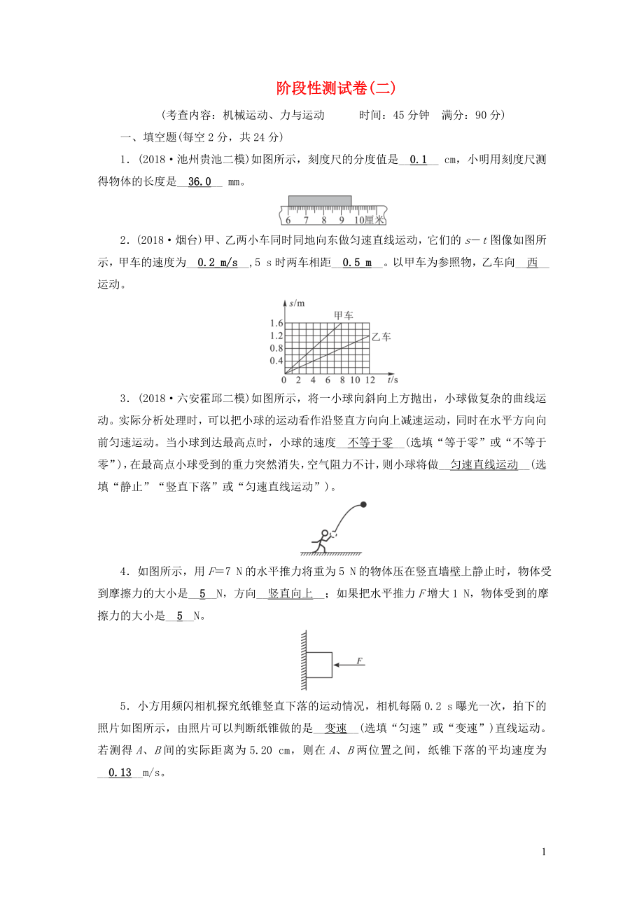 安徽省2019中考物理二輪復(fù)習(xí) 階段性測(cè)試卷2_第1頁(yè)