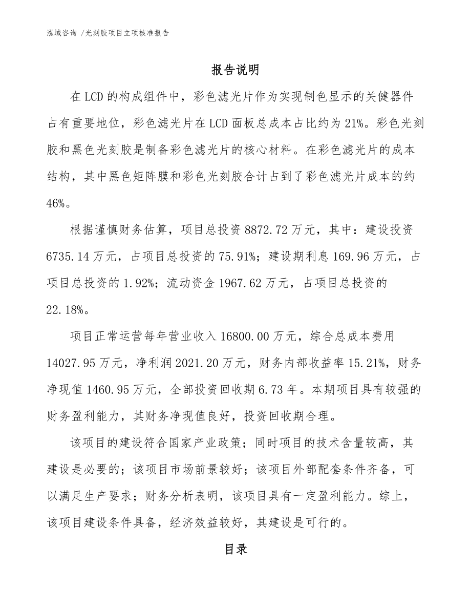 光刻胶项目立项核准报告（模板范文）_第1页