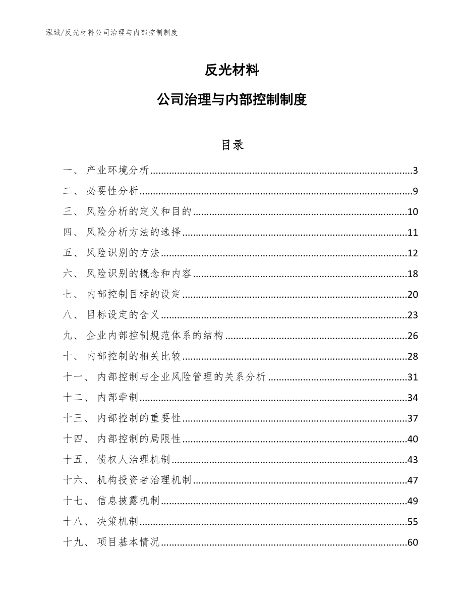 反光材料公司治理与内部控制制度_第1页