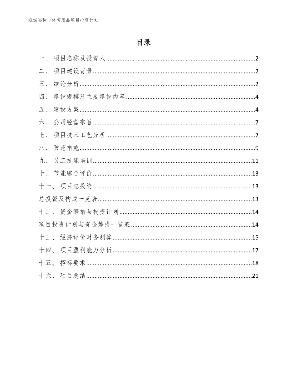 体育用品项目投资计划_第1页