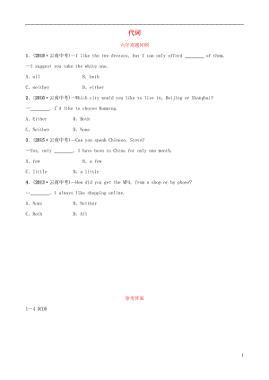 云南省2019年中考英語總復習 第2部分 語法專題復習 語法五 代詞六年真題回顧