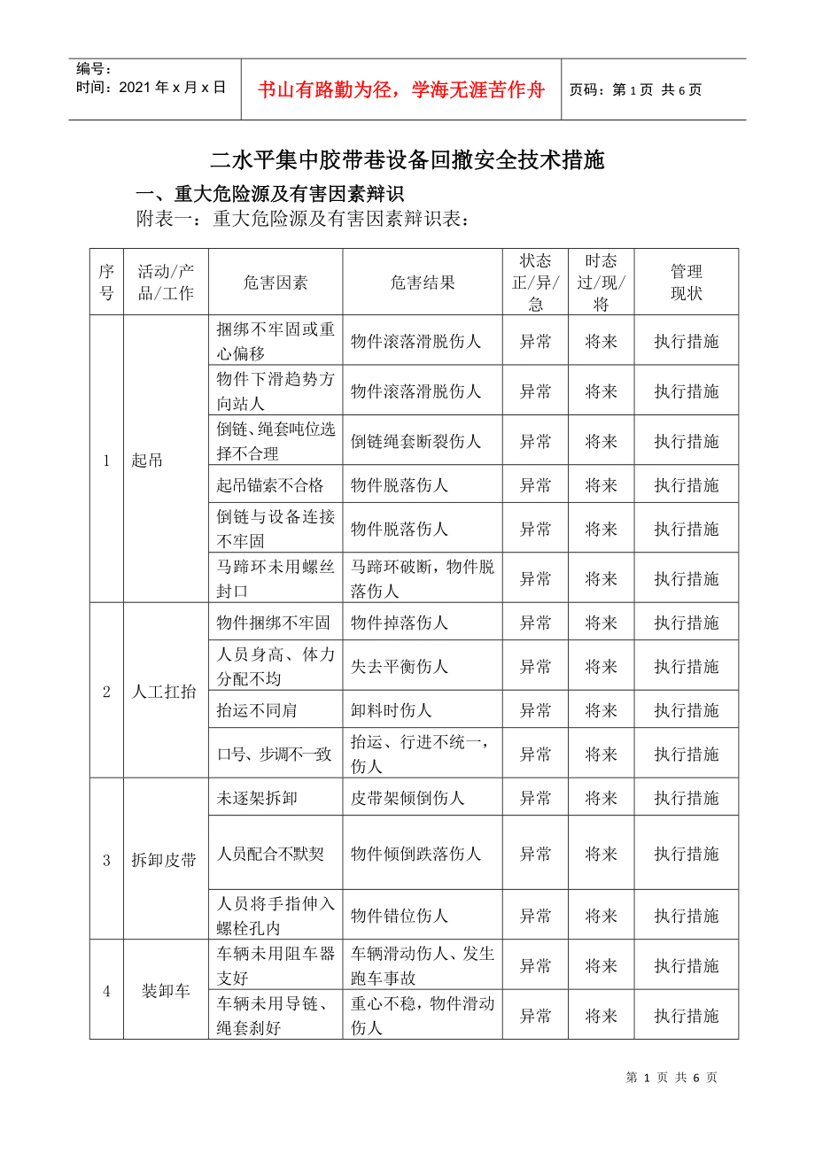 二水平集中胶带巷回撤安全技术措施_第1页