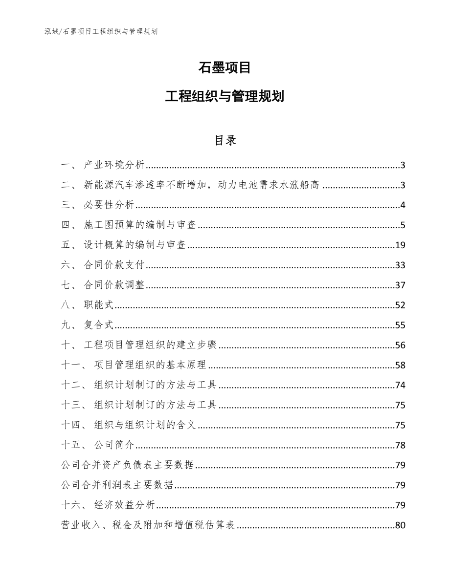 石墨项目工程组织与管理规划（范文）_第1页