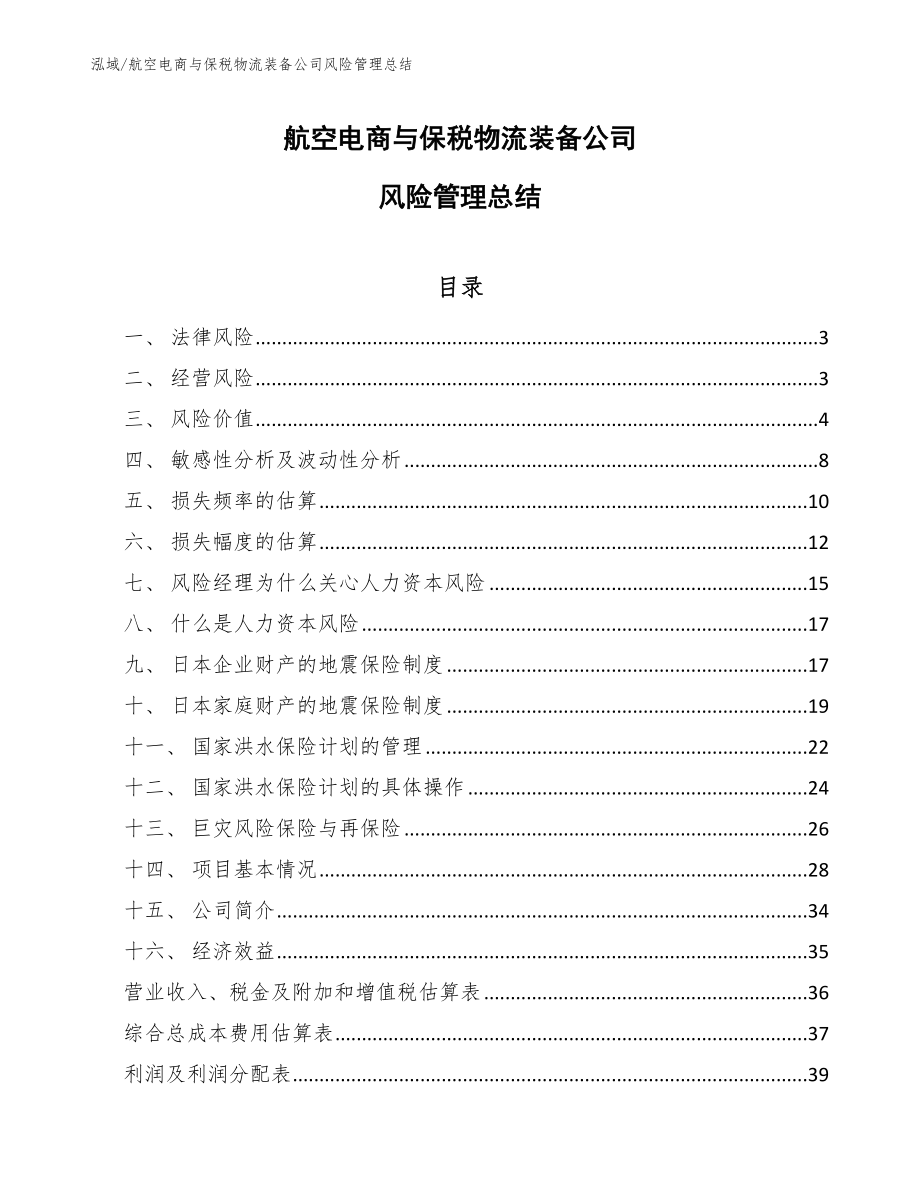航空电商与保税物流装备公司风险管理总结（范文）_第1页