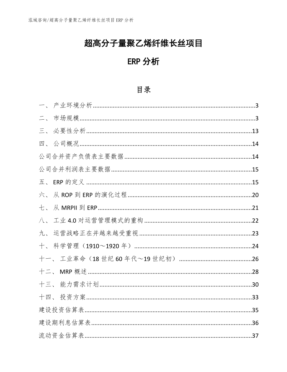 超高分子量聚乙烯纤维长丝项目ERP分析【范文】_第1页