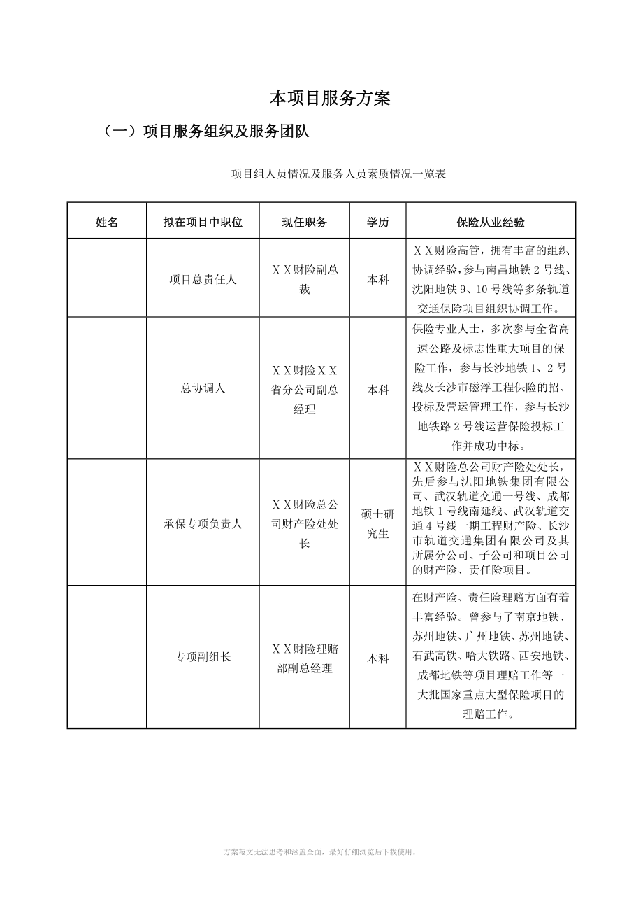 保险公司本项目服务方案_第1页