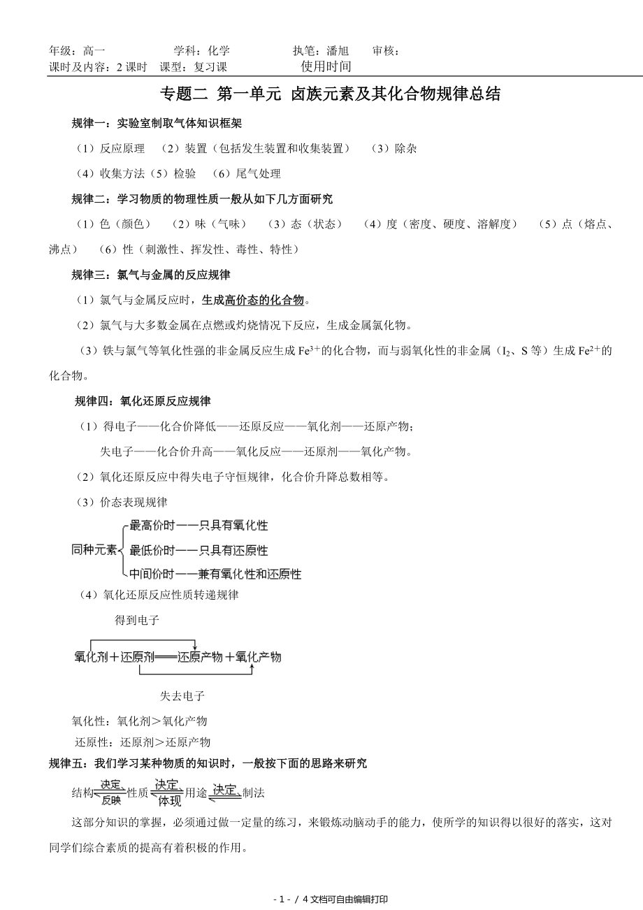 卤族元素及其化合物规律总结_第1页