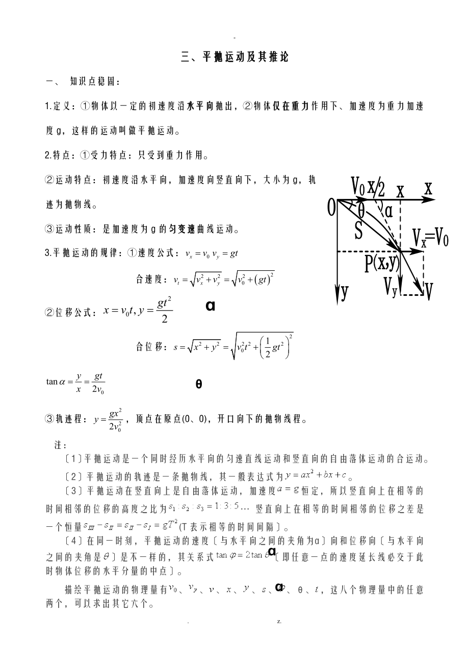 平抛运动知识点总结材料及解题方法归类总结材料_第1页