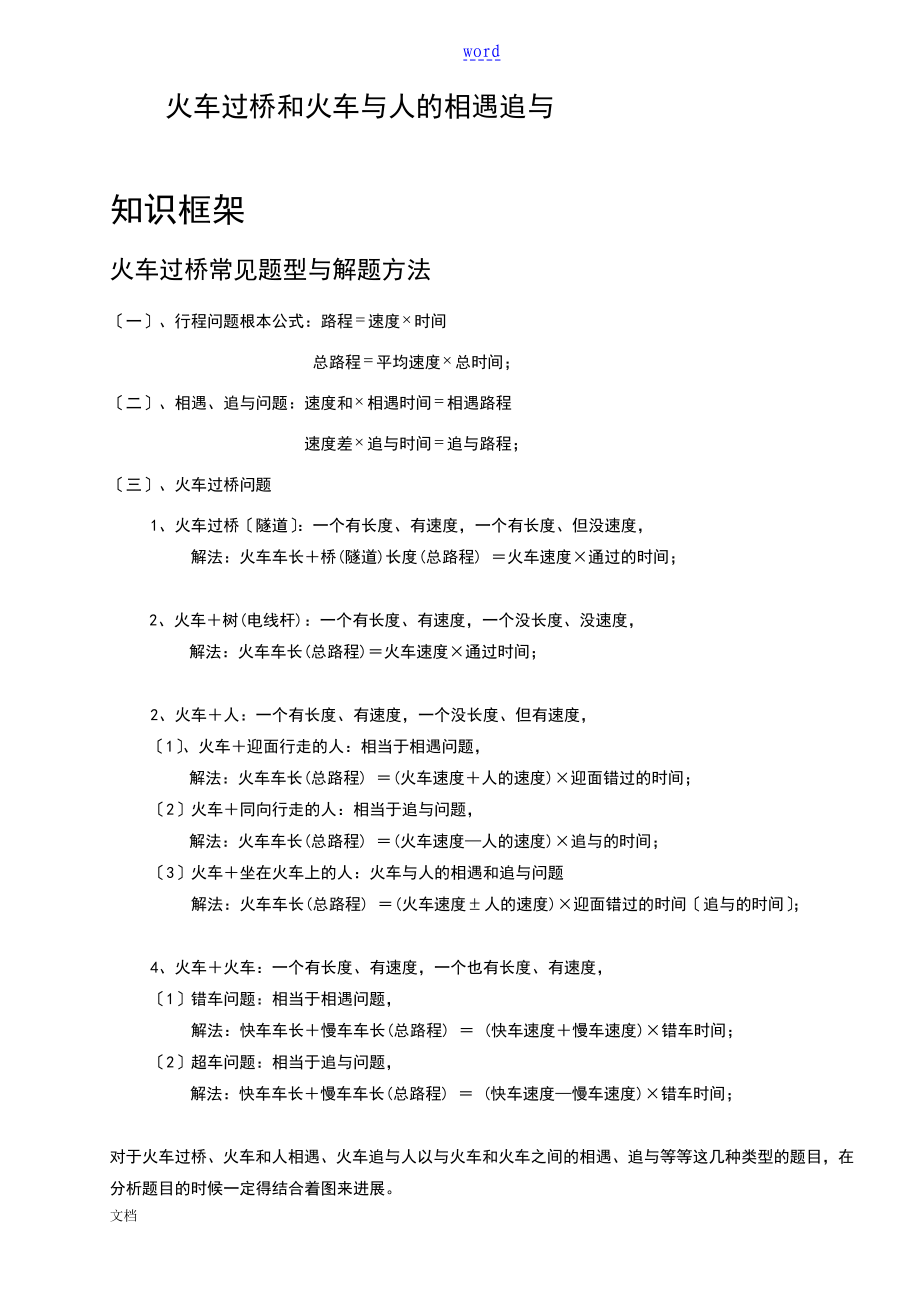四年级奥数.火车过桥和火车与人地相遇追击问题_第1页