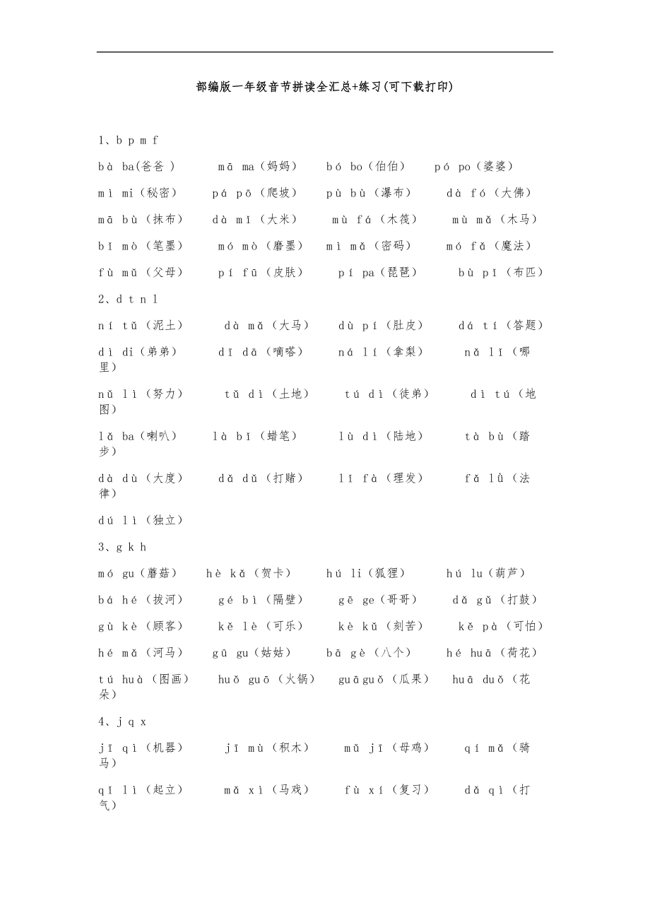 部编版一年级音节拼读全归纳+练习_第1页