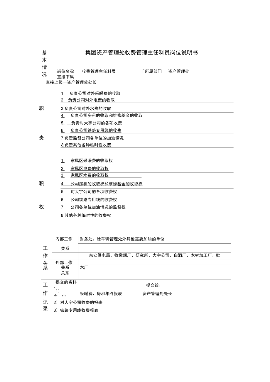 企业收费管理主任科员岗位职务描述_第1页