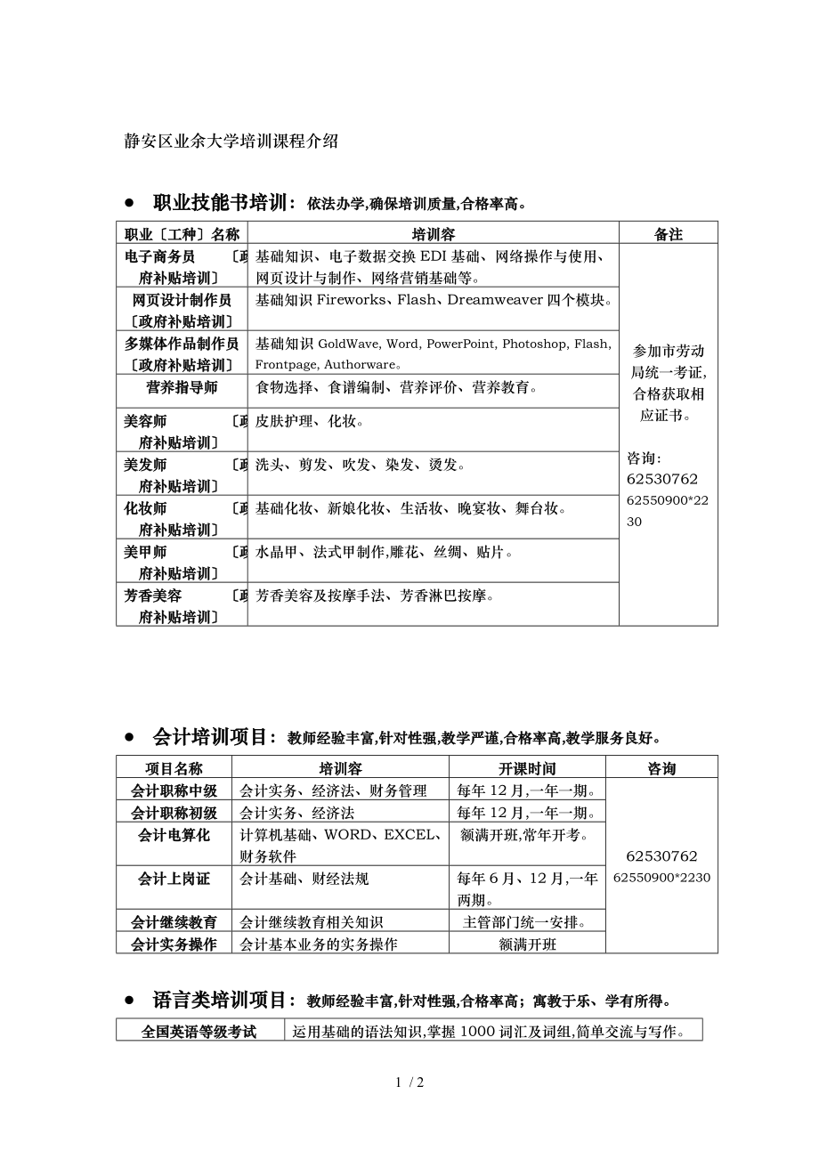 静安区业余大学培训课程的介绍_第1页