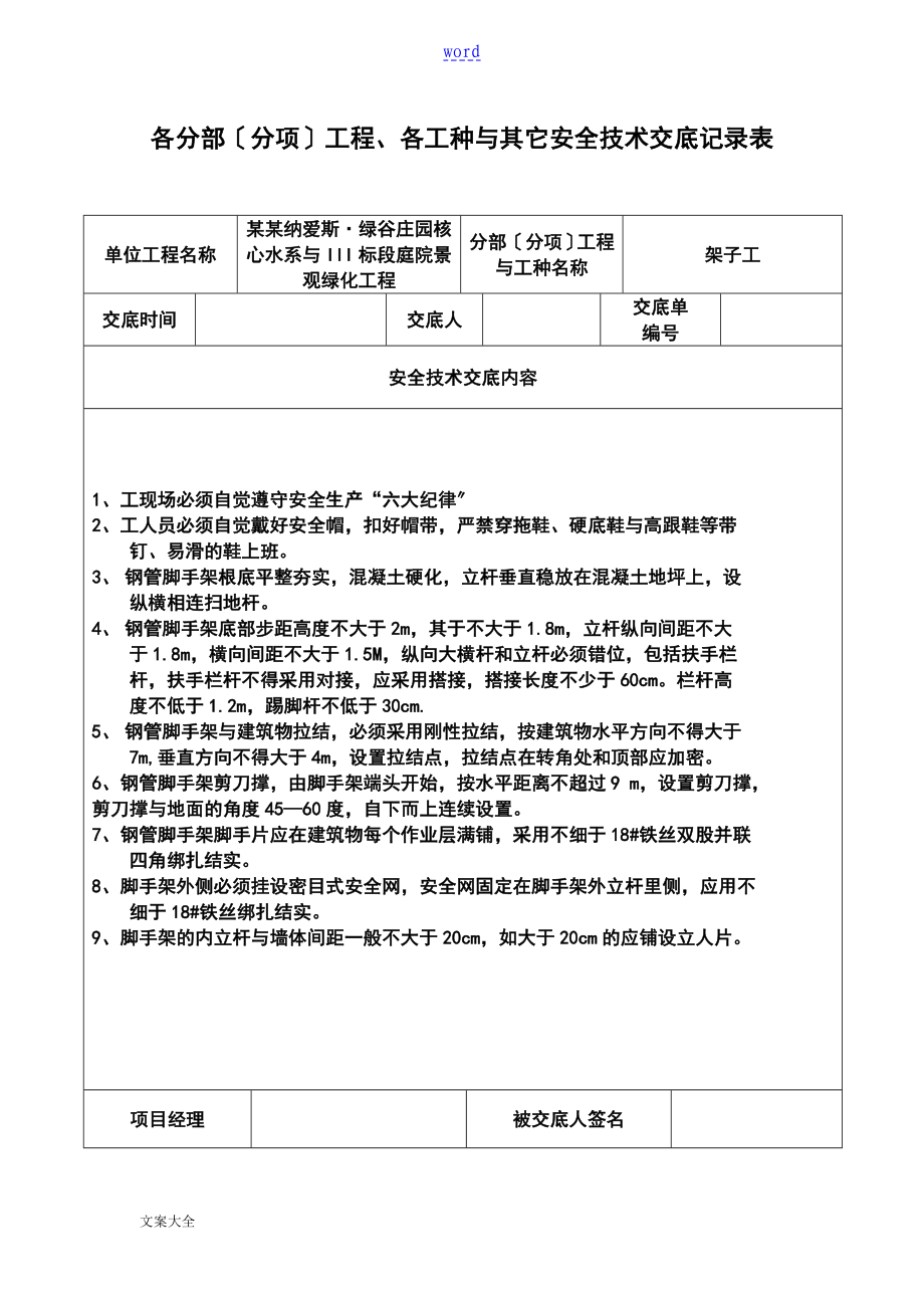 安全系统技术交底记录簿表全套_第1页