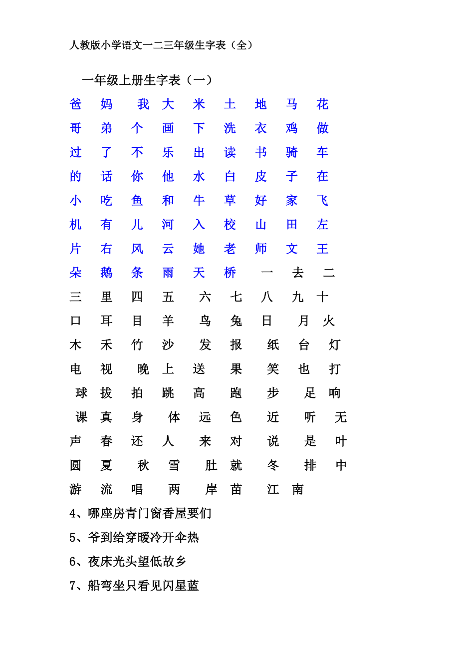 人教版一二三年级生字表(全)_第1页