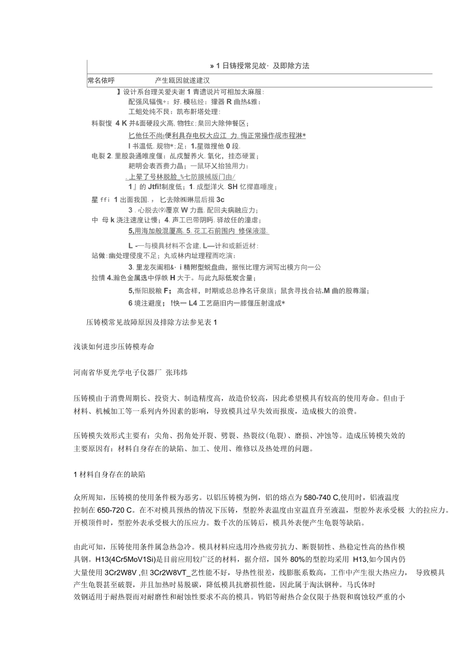 压铸模常见故障原因及排除方法_第1页