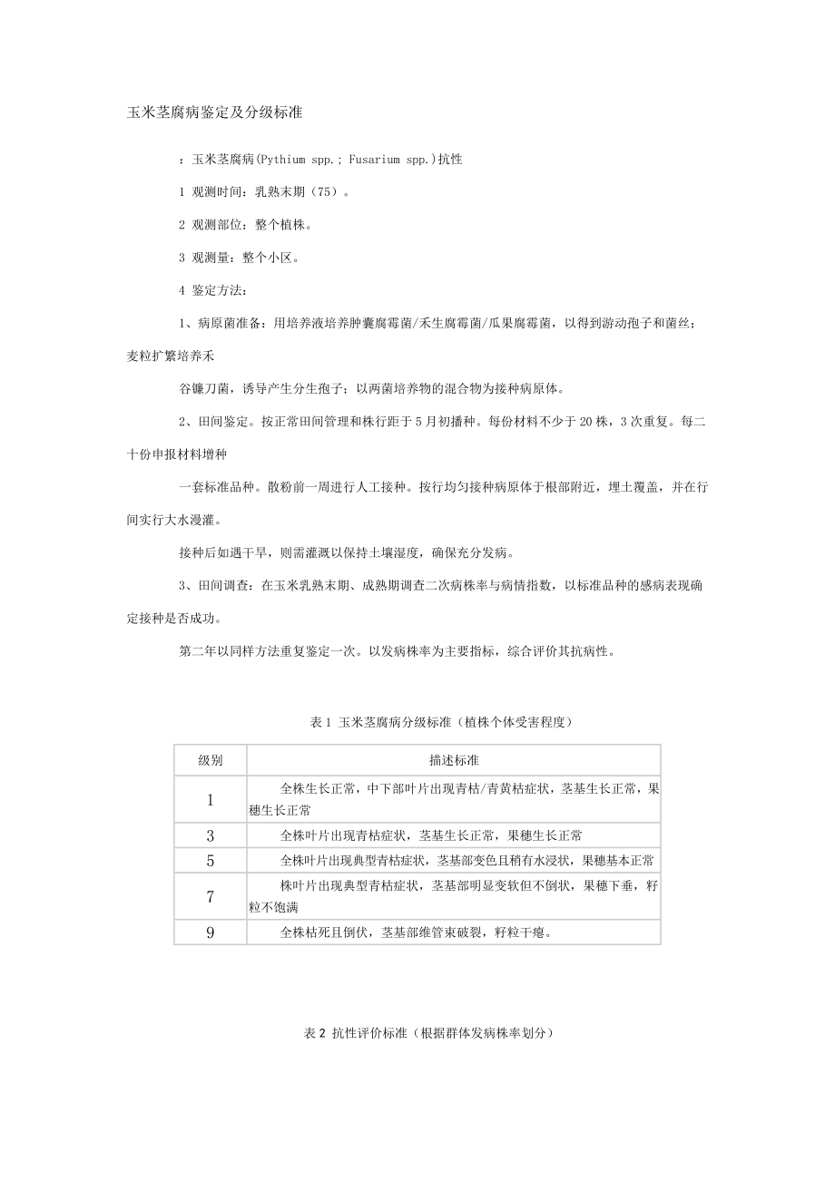 玉米茎腐病鉴定及分级标准_第1页